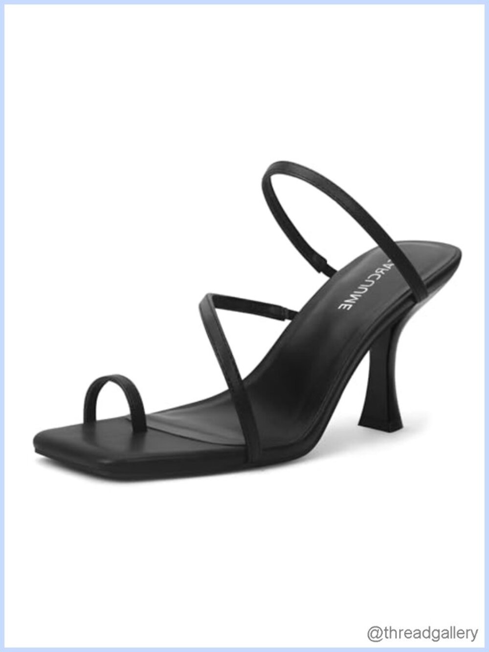 Square Toe Kitten Heel Sandals Strappy Slingback Padded PU 3.15in Heels